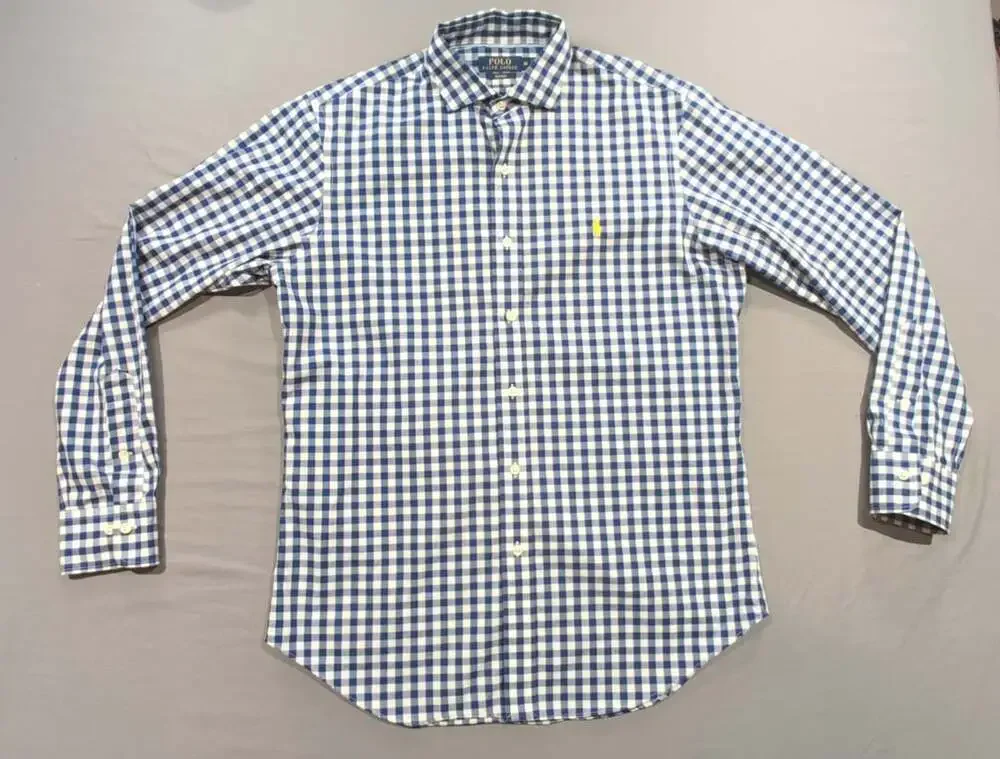 Polo Ralph Lauren Gingham Non-Iron Shirt Size M Blue White Plaid